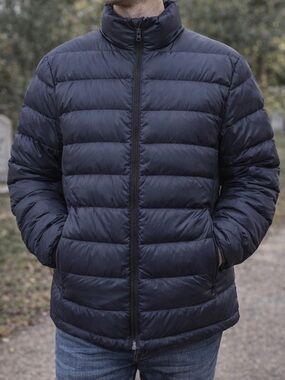 Abercrombie & Fitch Packable Down Puffer Jacket Unisex M Navy Water-Resistant